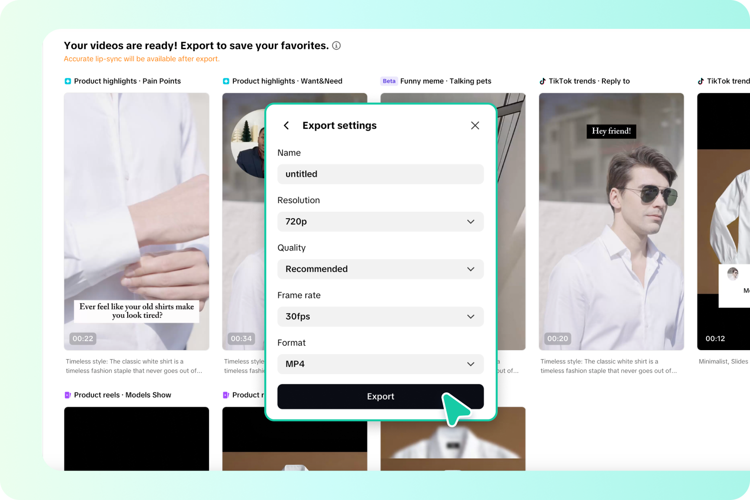 ייצוא ושתף סרטון מודעות